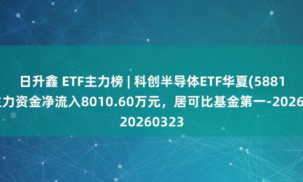 日升鑫 ETF主力榜 | 科创半导体ETF华夏(588170)主力资金净流入8010.60万元，居可比基金第一-20260323