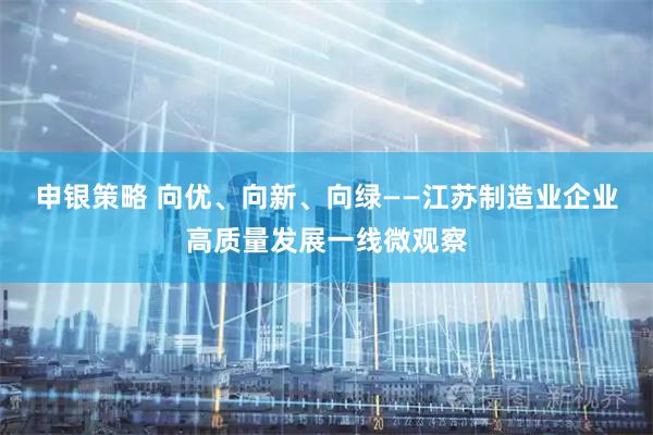申银策略 向优、向新、向绿——江苏制造业企业高质量发展一线微观察