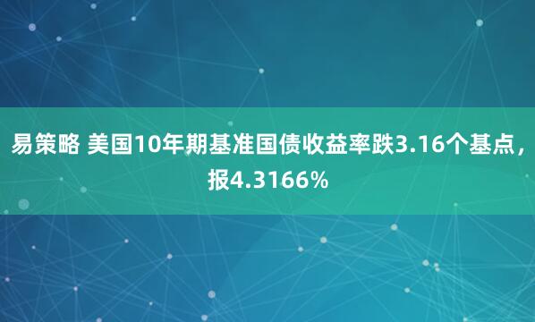 易策略 美国10年期基准国债收益率跌3.16个基点，报4.3166%